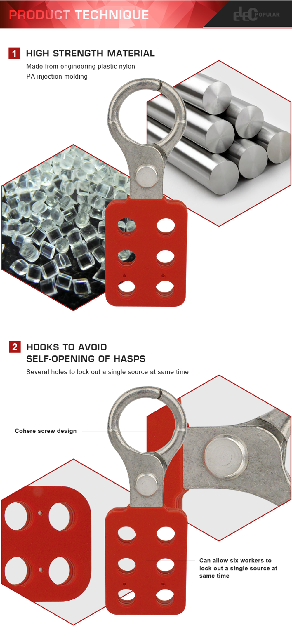 Verrouillage en aluminium de moraillon de sécurité de Multilock de trous d'OEM industriel 6